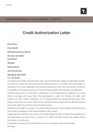 Free Credit Authorization Letter Template to Edit Online