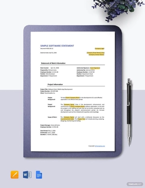 Simple Software Statement Template