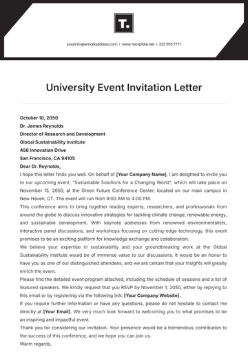 Free University Event Invitation Letter Template to Edit Online