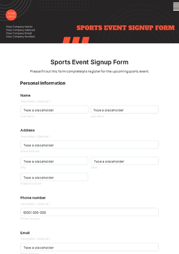 Free Sports Event Signup Form Template to Edit Online