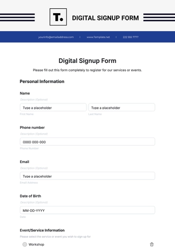 Free Digital Signup Form Template to Edit Online