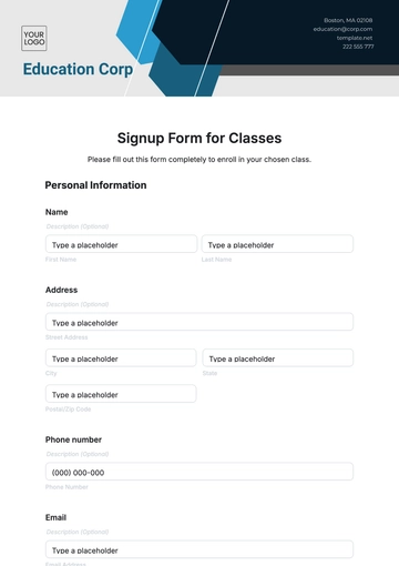 Free Signup Form for Classes Template to Edit Online