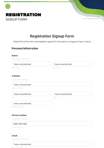 Free Registration Signup Form Template to Edit Online