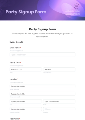 Free Party Signup Form Template to Edit Online