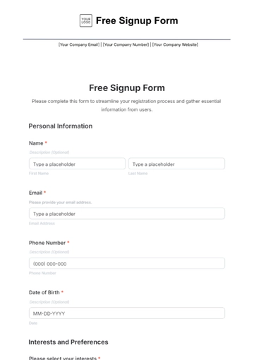 Free Free Signup Form Template to Edit Online