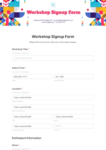 Free Workshop Signup Form Template to Edit Online