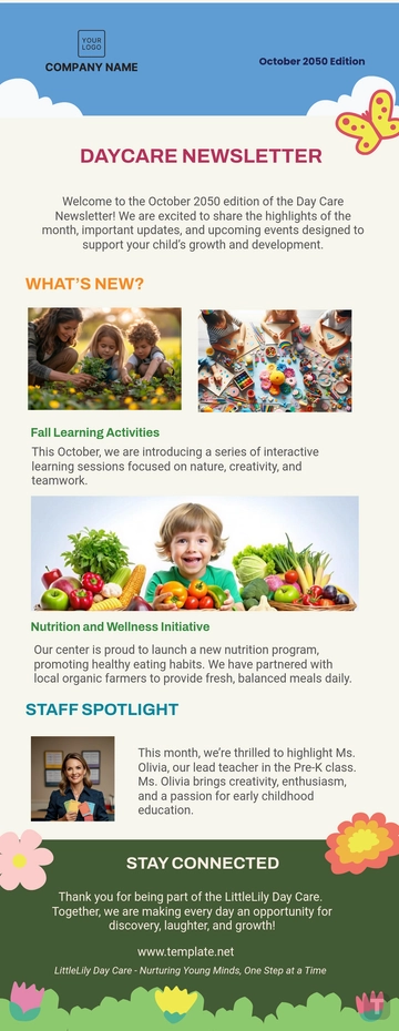 Free Day Care Newsletter Template to Edit Online