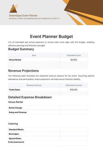 Free Event Planner Budget Template to Edit Online