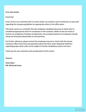 Warning Letter for Dress Code Violation