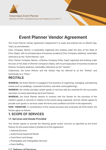 Free Event Planner Vendor Agreement Template to Edit Online