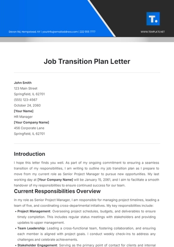 Free Job Transition Plan Letter Template to Edit Online