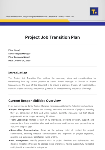 Free Project Job Transition Plan Template to Edit Online