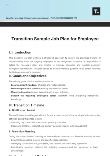 Free Transition Sample Job Plan for Employee Template to Edit Online