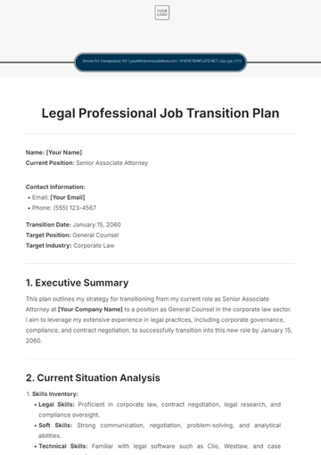Free Legal Professional Job Transition Plan Template to Edit Online