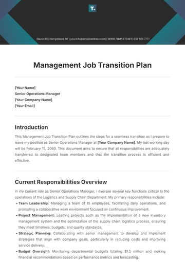 Free Management Job Transition Plan Template to Edit Online