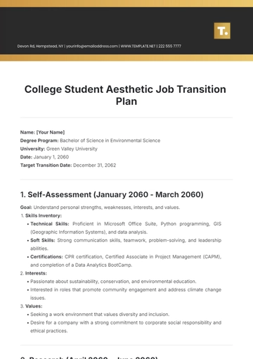 Free College Student Aesthetic Job Transition Plan Template to Edit Online