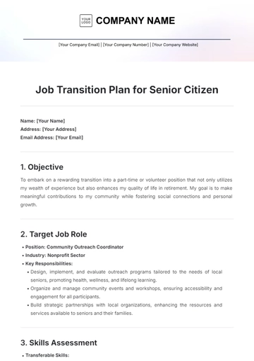 Free Job Transition Plan for Senior Citizen Template to Edit Online