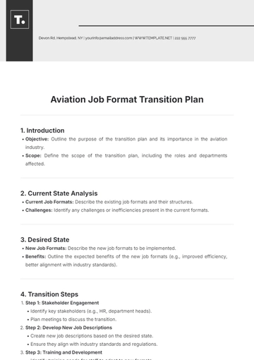 Free Aviation Job Format Transition Plan Template to Edit Online
