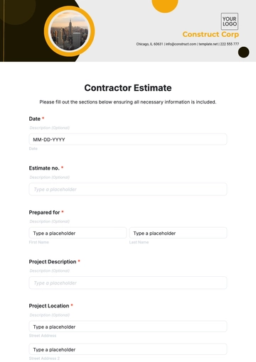 Free Contractor Estimate Template to Edit Online | Template.net