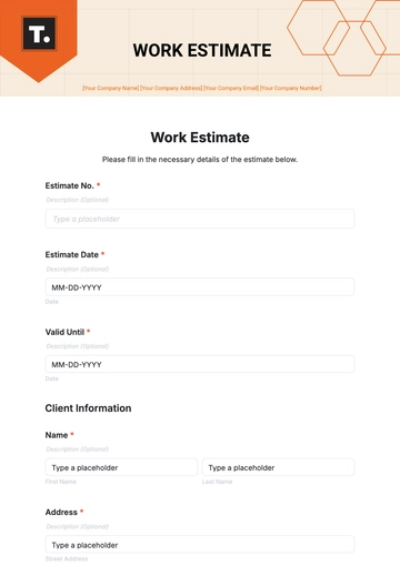 Free Work Estimate Template to Edit Online | Template.net