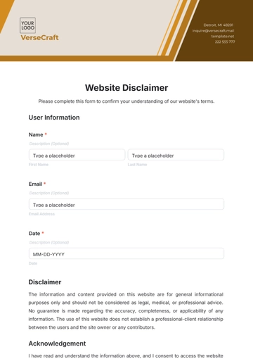 Free Website Disclaimer Template to Edit Online