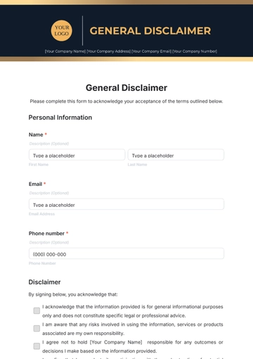 Free General Disclaimer Template to Edit Online