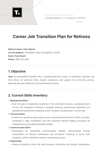 Free Career Job Transition Plan for Retirees Template to Edit Online