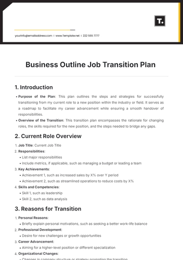 Free Business Outline Job Transition Plan Template to Edit Online