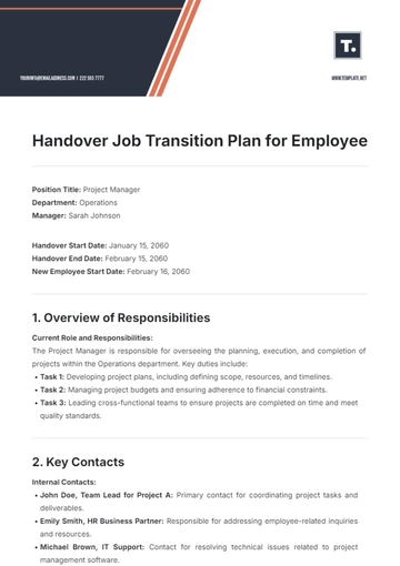 Free Handover Job Transition Plan for Employee Template to Edit Online