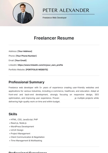 Free Freelancer Resume Template to Edit Online