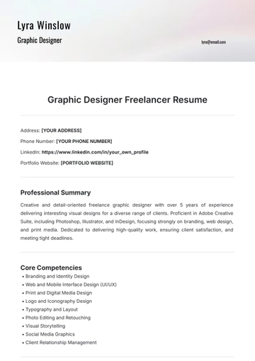 Free Graphic Designer Freelancer Resume Template to Edit Online