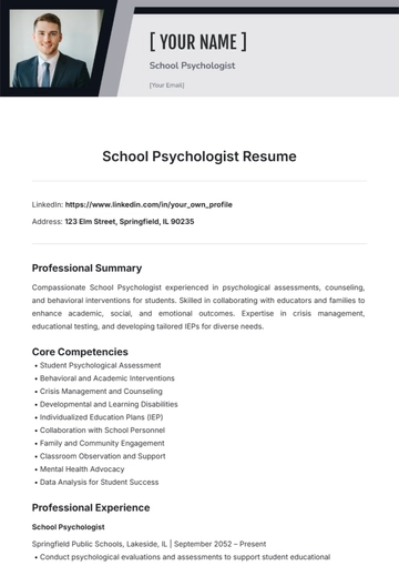 Free School Psychologist Resume Template to Edit Online
