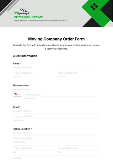 Free Moving Company Order Form Template to Edit Online