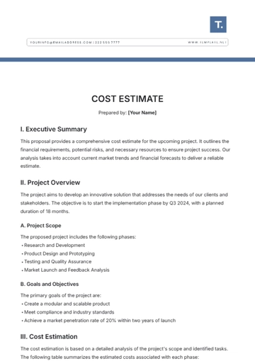 Free Cost Estimate Template to Edit Online