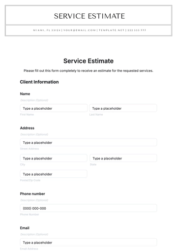 Free Service Estimate Template to Edit Online | Template.net