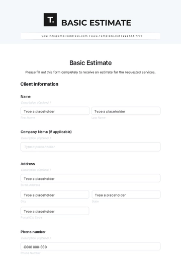 Free Basic Estimate Template to Edit Online