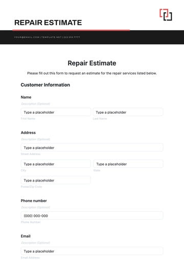 Free Repair Estimate Template to Edit Online | Template.net