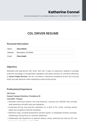 Free CDL Driver Resume Template to Edit Online