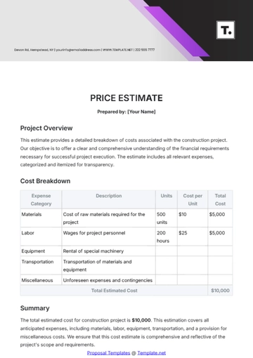 Free Price Estimate Template to Edit Online