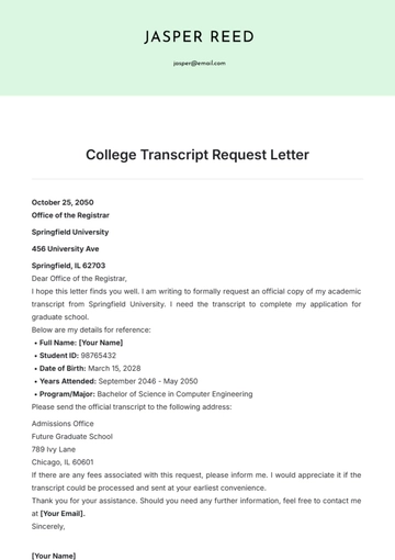Free College Transcript Request Letter Template to Edit Online