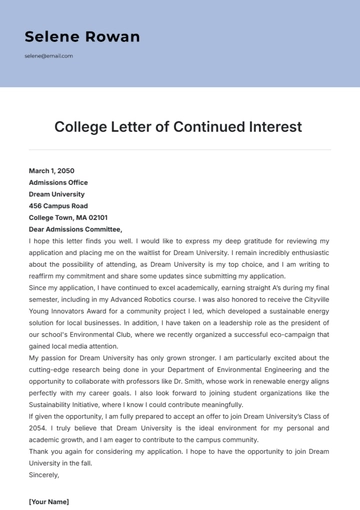 Free College Letter of Continued Interest Template to Edit Online