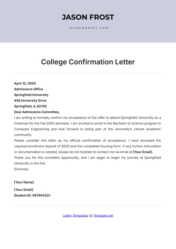 Free College Confirmation Letter Template to Edit Online