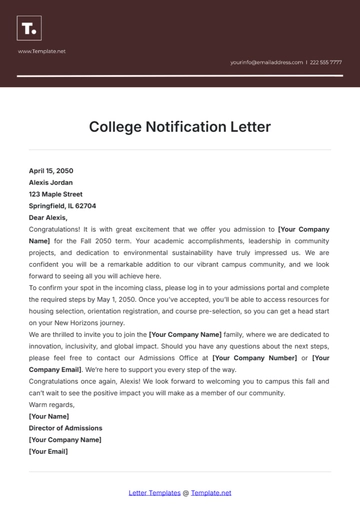 Free College Notification Letter Template to Edit Online