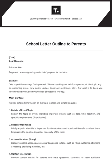 Free School Letter Outline Template to Parents to Edit Online