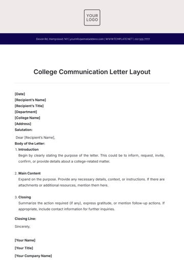 Free College Communication Letter Layout Template to Edit Online