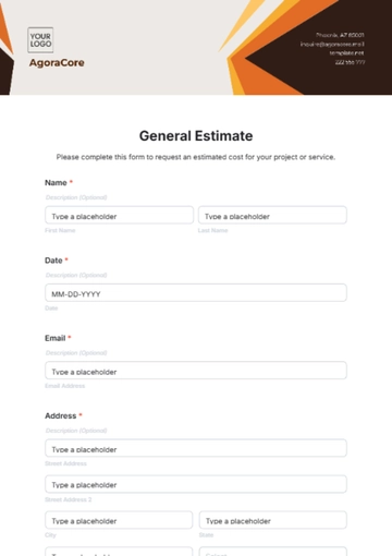 Free General Estimate Template to Edit Online