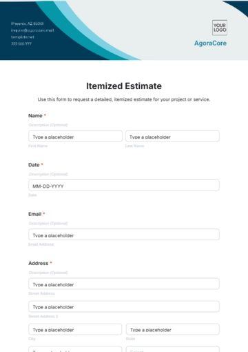 Free Itemized Estimate Template to Edit Online
