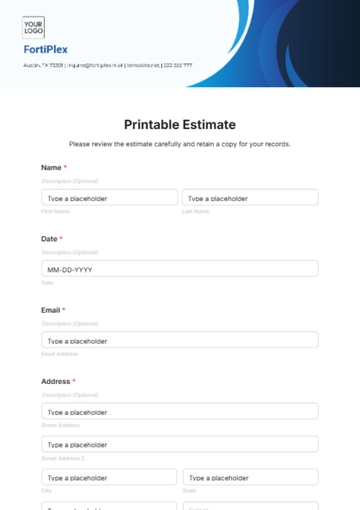 Free Printable Estimate Template to Edit Online