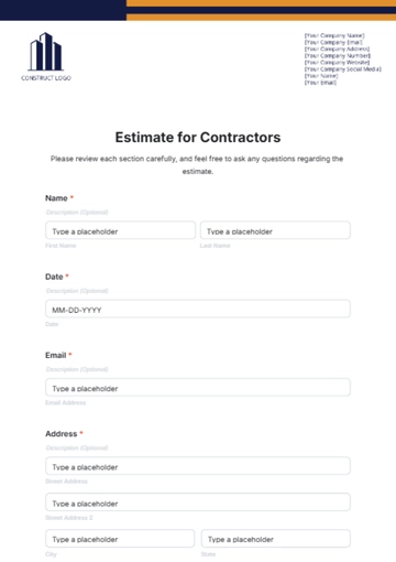 Free Estimate Template for Contractors to Edit Online