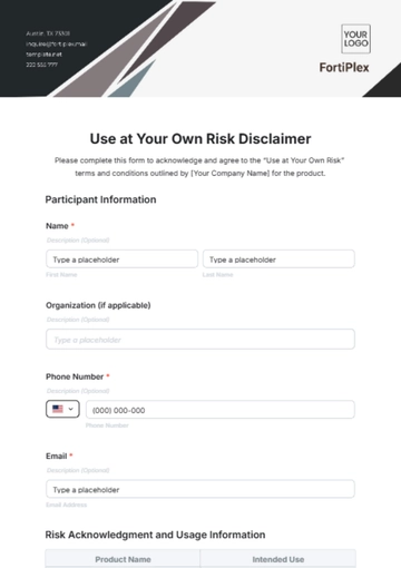Free Use at Your Own Risk Disclaimer Template to Edit Online